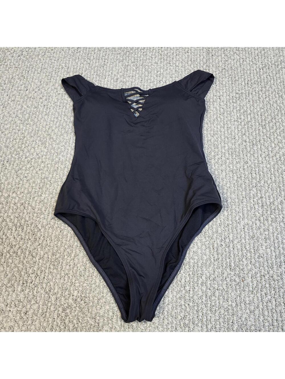 Billabong Black One-Piece Swimsuit with Front Lace Detail, Size Large NWT